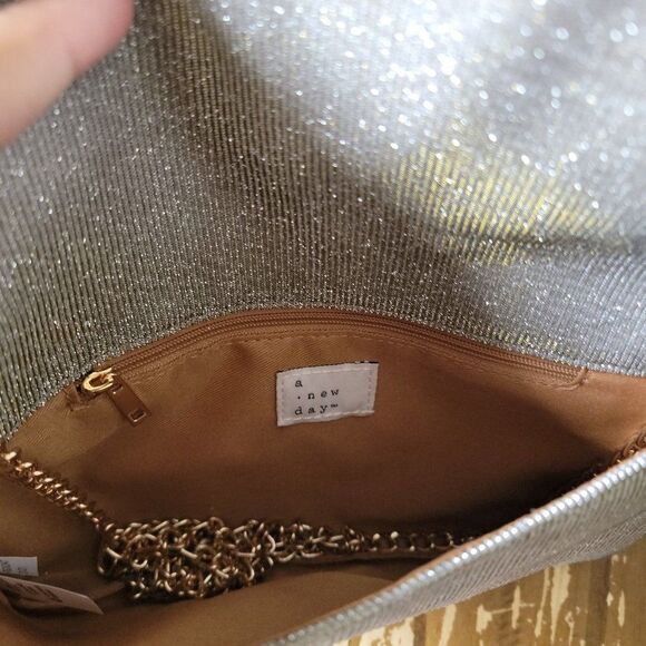 A New Day Womens Silver Gold Shimmer Chain Strap Crossbody Bag One Size - Picture 3 of 5